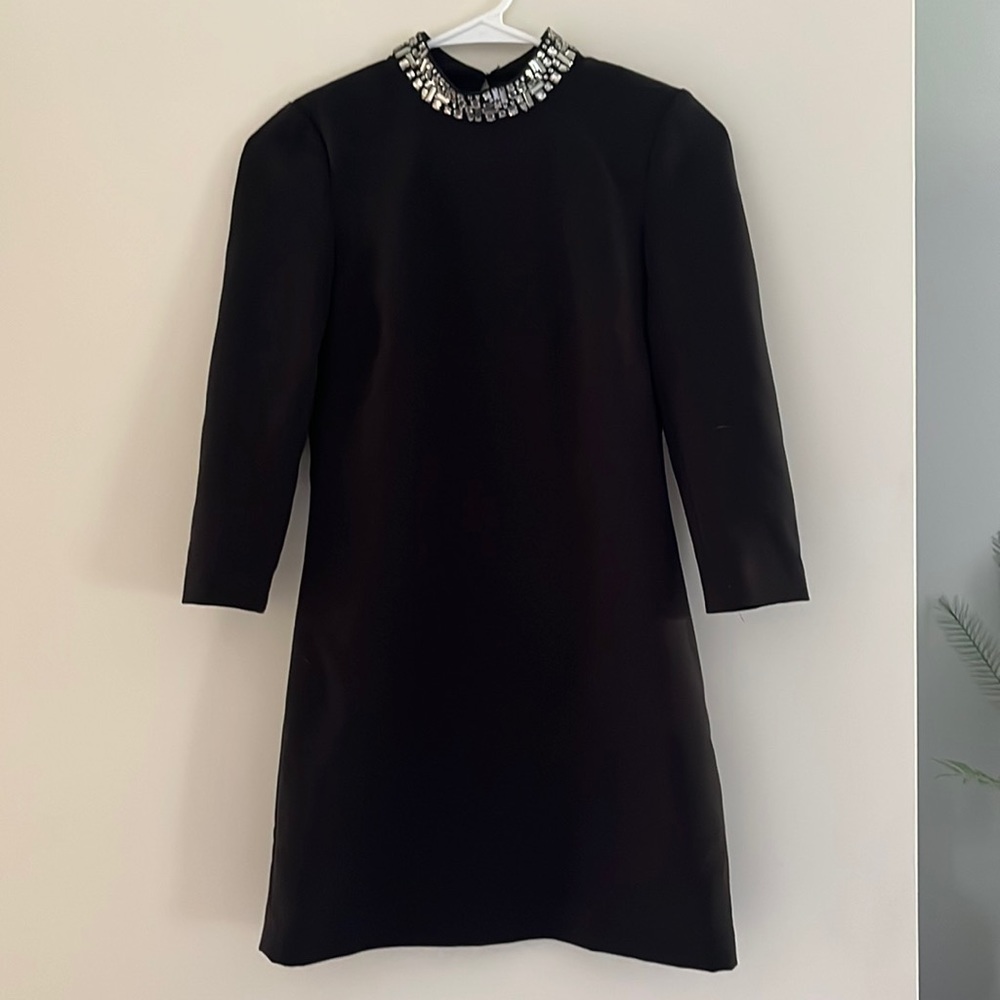 H&M extra small cocktail mini black dress with rhinestone neck and low back